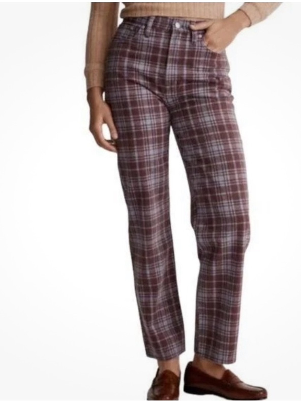 Madewell Women's Cropped Perfect Fit Cropped Jean in “Cabernet Plaid” _ 26